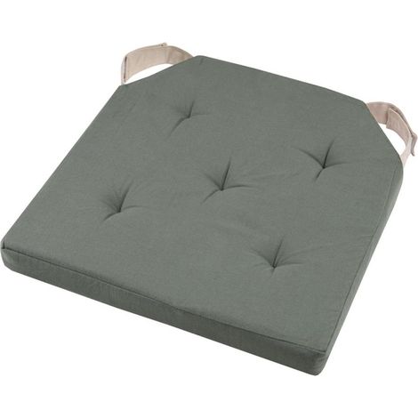 Coussin de chaise réversible vert et lin en coton 38 cm (1/2)