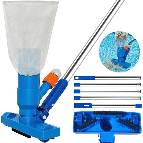 Aspirateur de piscine avec barre télescopique de 190 cm, aspirateur portable avec brosse, kit de nettoyage de piscine à connecter au tuyau d'arrosage pour piscine, étang, jacuzzi, salle de bain (1/5)