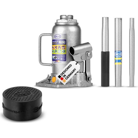 alca® hydraulischer Wagenheber 12t + Gummiauflage I Auto Unterstellheber Set, robust, TÜV & GS zertifiziert, Doppelkolben, Verlängerungsschraube, Anti-Rutsch, schützt Unterboden, Hubhöhe 215–400 mm