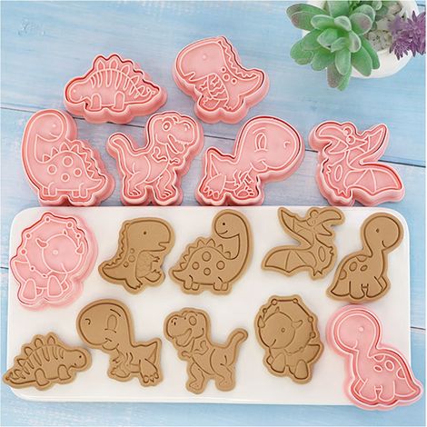 Set mit 8 Dinosaurier-Keksformen im Cartoon-Stil, 3D-Pressformen für das Backen zu Hause, zum Backen von Keksen und Fondant. (1/5)