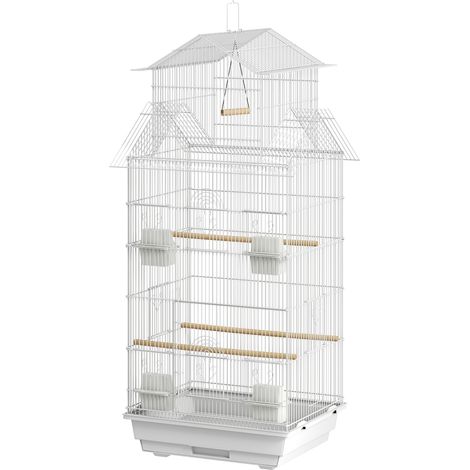 Cage à oiseaux en acier avec mangeoires, perchoirs, balançoire et plateau amovible 50,5 x 41 x 104 cm Blanc (1/5)