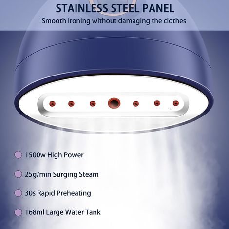 Défroisseur vapeur, nettoyeur vapeur puissant de 1500 W pour la maison et les voyages, préchauffage rapide en 30 secondes, 800 g, 168 ml, fer à repasser double fonction horizontal et vertical (bleu) (1/5)
