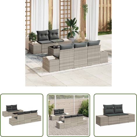 Poly-Rattan - Sofa Set mit Kissen 6 pcs Hellgrau Poly Rattan (1/5)