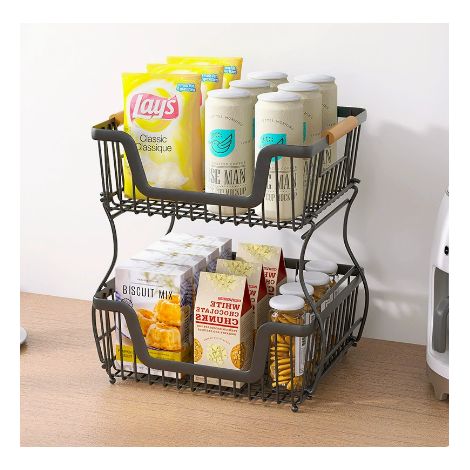 Étagère de rangement noire à deux niveaux multifonction pour comptoir cuisine table salon rangement domestique (1/5)