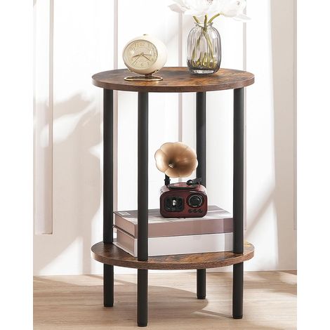 Table d’Appoint Ronde, Bout de Canapé à 2 étagères, Table de Chevet Petite, Table Basse au Style Industriel, pour Salon, Chambre, Marron Rustique et Noir (1/5)