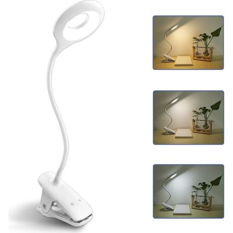 Wiederaufladbare, kabellose LED-Schreibtischlampe, 3 Farben und 3 Helligkeitsstufen, berührungsempfindliche Nachttischlampe mit Clip für Kinder, 28 LEDs, tragbare Leselampe zum Anklemmen für Bücher im (1/4)