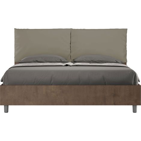 Letto Matrimoniale 160x190 cm Senza Rete Struttura Noce con Cuscini in Similpelle Egos Antea Cappuccino (1/4)