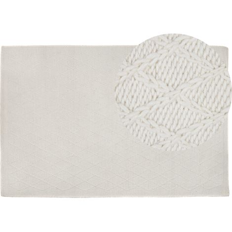 Alfombra de lana blanco crema con viscosa 160 x 230 cm rectangular tejida a mano