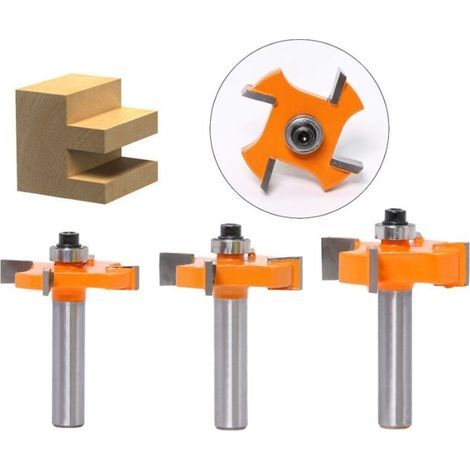3-teiliges Nut- und Feder-Fräserset – 4 Klingen – 8-mm-Schaft – Holzbearbeitungswerkzeug – Türen, Tische, Regale (1/3)