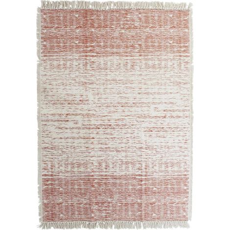 tapis coton orange beige avec franges style contemporain recyclage non - orange chiné beige naturel (1/4)