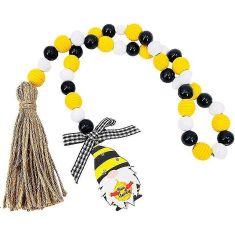Guirlande de perles en bois avec pompons pour la fête des abeilles - Décoration artisanale pour les fêtes (1/5)
