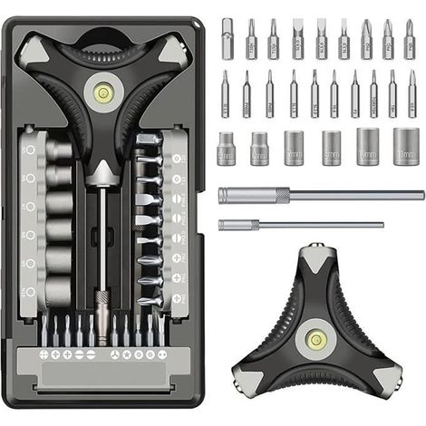 Präzisionsschraubendreher-Set – Dreieckgriff mit Wasserwaage – Bits aus S2-Stahl – 28-teilig (1/4)