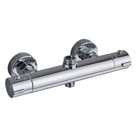 Thermostat-Duscharmatur mit Verbrühungsschutz (zwei Ausgänge), oben G3/4" BSP + unten G1/2" BSP, wandmontierte Kupfer-Duscharmatur, intelligente Konstanttemperaturfunktion, silberfarben (1/5)