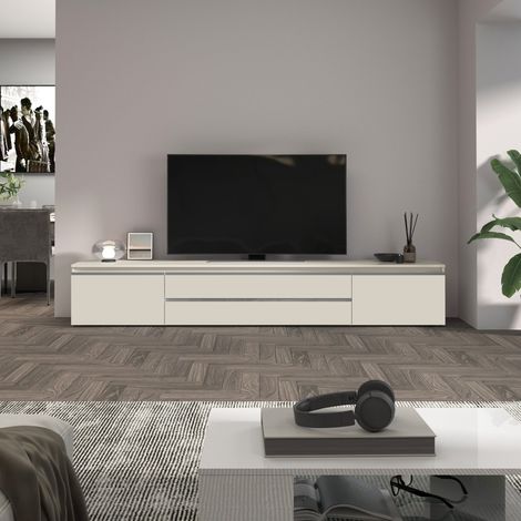 WHOUS Mobile porta TV Magic con 2 ante laterali 2 cassetti centrali cashmere 240x40x40 cm (1/5)
