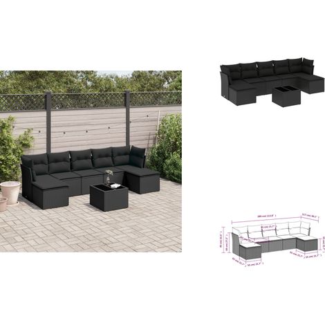 8-tlg. Garten-Sofagarnitur mit Kissen Schwarz Poly Rattan - Gartengestelle - Gartenmöbelset - Outdoor Möbel - Lounge Set - Rattan Gartenmöbel (1/3)