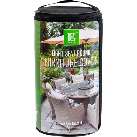LG Outdoor Deluxe 8 Seater Round Dining Set Table Garden Furniture Cover Black (1/3)