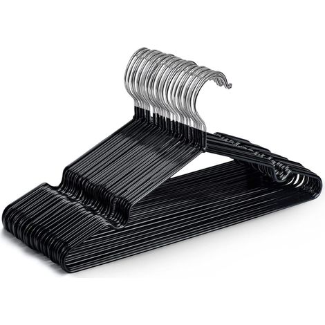Cintres métalliques revêtus de caoutchouc noir, lot de 20, gain de place, rangement, organisation, solides pour penderie, placard, dressing, portants et tringles à vêtements. (1/5)