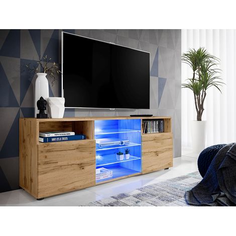 Komodee, Meuble Banc TV Urbino, Wotan/Wotan, Largeur 140cm x Hauteur 53cm x Profondeur 35cm, sans LED, pour Salon, Chambre (1/4)