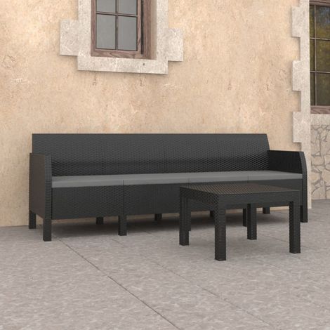 Salon de jardin 2 pcs Ensemble Table et Chaise de Jardin - avec coussins PP Rotin Anthracite BV563047 - BonneVie (1/5)