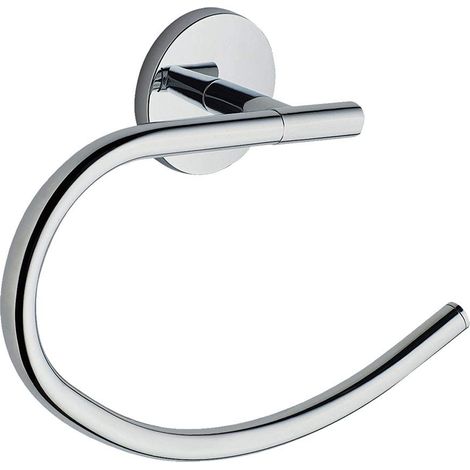 Porte-serviette en anneau. Fabriqué en acier inoxydable avec une finition chrome poli. Propose deux méthodes d'installation : fixation adhésive ou par vis. (1/2)
