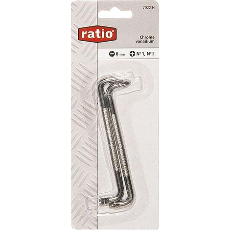 Tournevis à coude plat 6mm – Acier chrome-vanadium – Pour espaces confinés – Embouts Phillips Nº1 et Nº2 – Ratio (1/2)