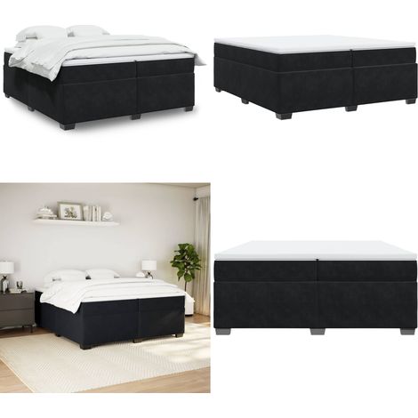 Sommier à lattes de lit et matelas Noir 200x200 cm Velours - Lit Double - Lit Velours - Matelas À Ressorts Ensachés - Surmatelas - Literie - Home & Living (1/5)