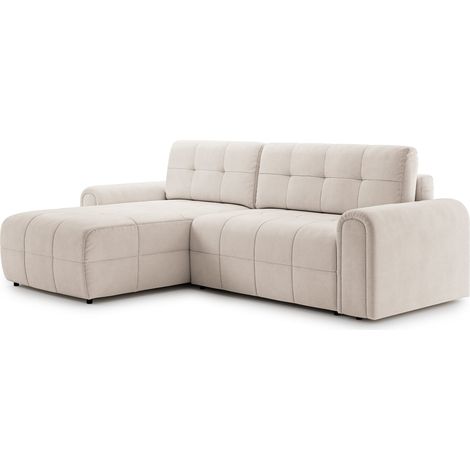 Selsey Simolla – Ecksofa mit Schlaffunktion und Bettkasten, links, Chenille, Creme