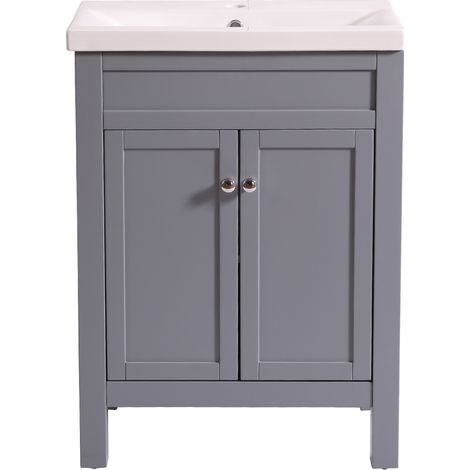 Bathroom Grey Vanity Sink Unit Basin Floor Standing 600mm (1/5)