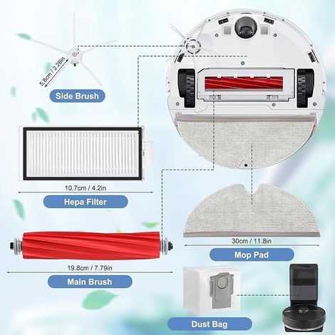 Kit di accessori per robot aspirapolvere Roborock Q7/Q7+/Q7 Max/Q7 Max+: 1 spazzola a rullo + 4 filtri + 4 panni per la pulizia.