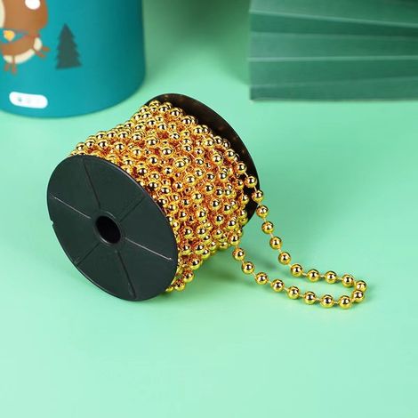 Perlen-Weihnachtsbaumgirlande, 10 m, gold – Girlande und Kette für Weihnachtsdekorationen, Bastelarbeiten und Hochzeiten (1/5)