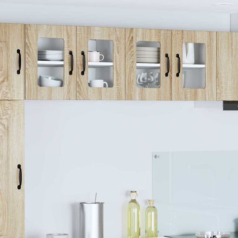 vidaXL Cabinet en verre mural LUCCA 2 pcs Chêne Sonoma 60 x 31 x 40 cm