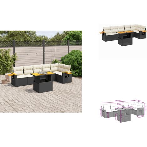 Salon de jardin 7 pcs avec coussins noir résine tressée - Ensemble Salon De Jardin - Meuble Extérieur - Résine Tressée - Rotin Synthétique - Table Extensible (1/3)