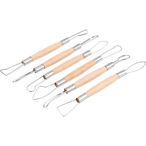 Lot double tête en bois pour ruban, outil de modelage argile poterie, sculpture DIY, kit artisanal (1/5)