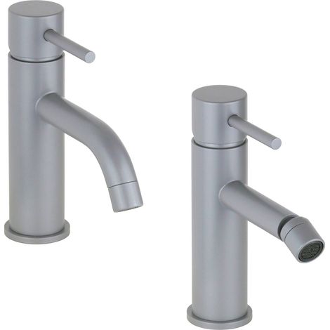 Rundes Waschbecken- und Bidetmischer-Set in Metallic-Grau Pollini Jessy Color KITJESSYCOLORA11