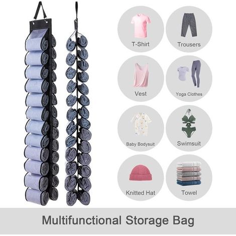Organizador de armario colgante plegable con 24 bolsillos enrollables, negro, para ropa de yoga, pantalones y camisas. (1/5)