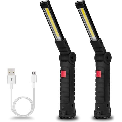 Lampe de travail rechargeable - avec base magnétique, rotation à 360° - idéale pour la lecture, la réparation automobile, etc. - Lot de 2, 15.5 cm