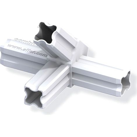 Jonction connecteur 45° pour tube PVC/alu - blanc 4 branches 23.5mm carrées (1/2)