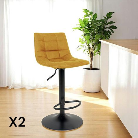 Tabouret de bar réglable en hauteur et pivotant, velours moutarde (lot de 2) SAVONE (1/5)