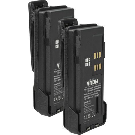 vhbw 2x Akku kompatibel mit Motorola DP4800, DP4601, DP4600, DP4401, DP4801 Funkgerät, Walkie Talkie (2200 mAh, 7,4 V, Li-Ion) + Gürtelclip