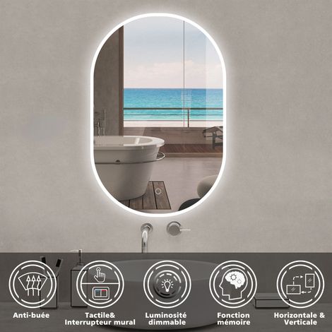 Acezanble – Miroir lumineux ovale 60 x 100 cm – Dimmable avec mémoire ...