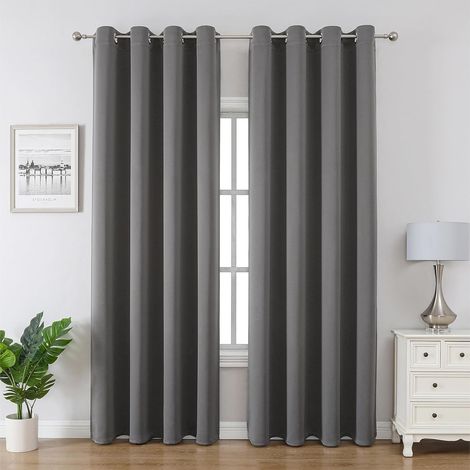 Rideaux occultants et thermiques gris (2 pièces) pour le salon, isolants thermiques et anti-chaleur, avec œillets, isolation lumineuse et protection UV.