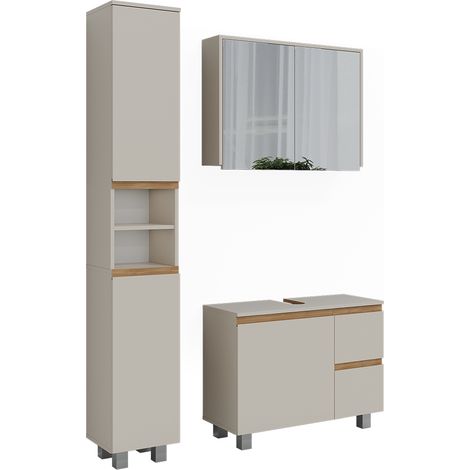 Juego de muebles de baño de 3 piezas J-Shape, Cachemira/Artesanal, 3 partes, Vicco (1/5)