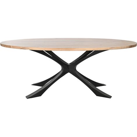 Table de salle à manger, table de repas en bois d'acacia coloris naturel et métal noir - longueur 200 x profondeur 110 x hauteur 76 cm (1/5)