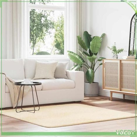 Tapis shaggy - FAFÉISY - NAVARRA - 160x160 cm - Crème - Antidérapant (1/5)