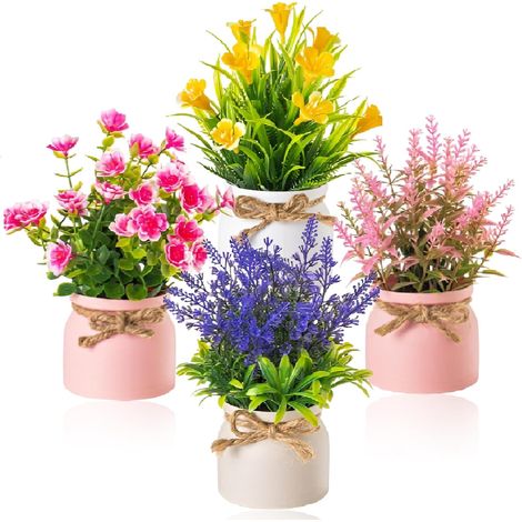 4Pcs Centre de Table Fleur Pot de Plante Artificielle Fausse Fleur (1/5)