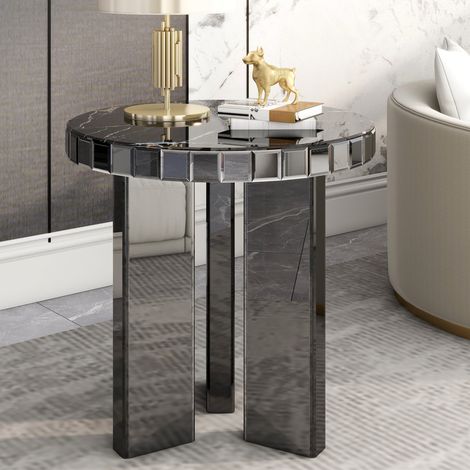 50x52cm Side Table Mirrored Faux-marble Top Modern Sofa Table (1/5)