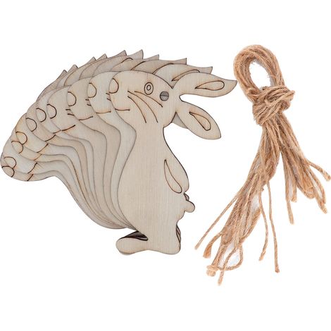 10 Pièces Ornements Animaux en Bois Lapin Forme Suspension Décorations Pâques (1/5)