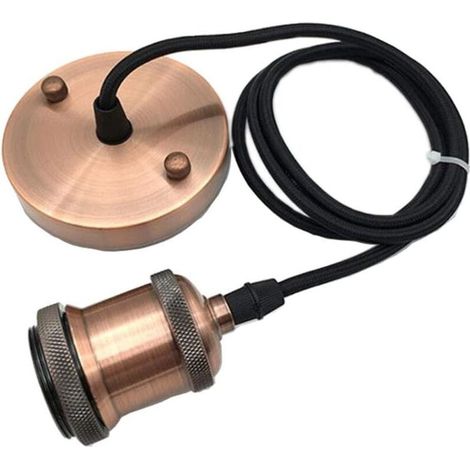 Cordon de suspension tressé - Style industriel rétro moderne, idéal pour les cuisines, salles à manger et bars - 1 pièce, culot E27, couleur cuivre (1/4)