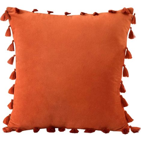 Housse de coussin à pompons style bohème, douce et décorative, carrée, confortable et moderne, pour canapé, lit ou chaise. (1/5)