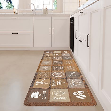 Thickened anti-fatigue floor mat, waterproof and oil-proof, extended anti-slip kitchen mat, PVC kitchen carpet - coffee - 4470CM8MM
